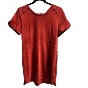 Sugar + Lips Faux Suede Dress Size Medium Orange Rust Color